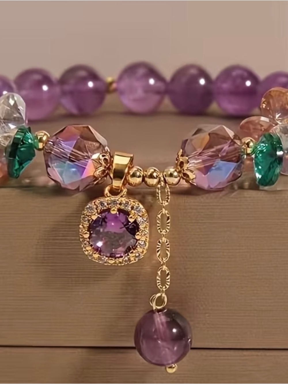 Macy’s Elegant Purple Crystal Beaded Charm Bracelet - Luxury Women's Jewelry NW